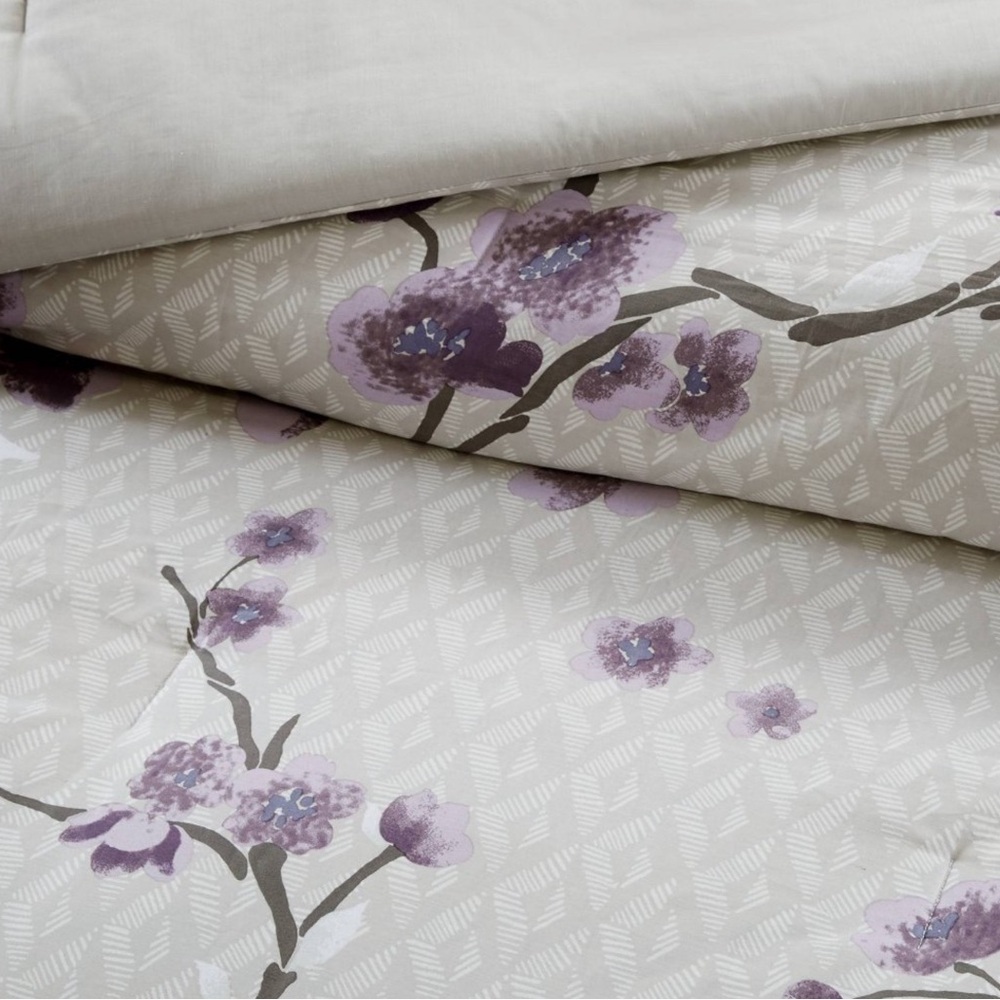 Madison Park Purple and Cream Floral Comforter Set Queen 8 piece set - Picture 8 of 10
